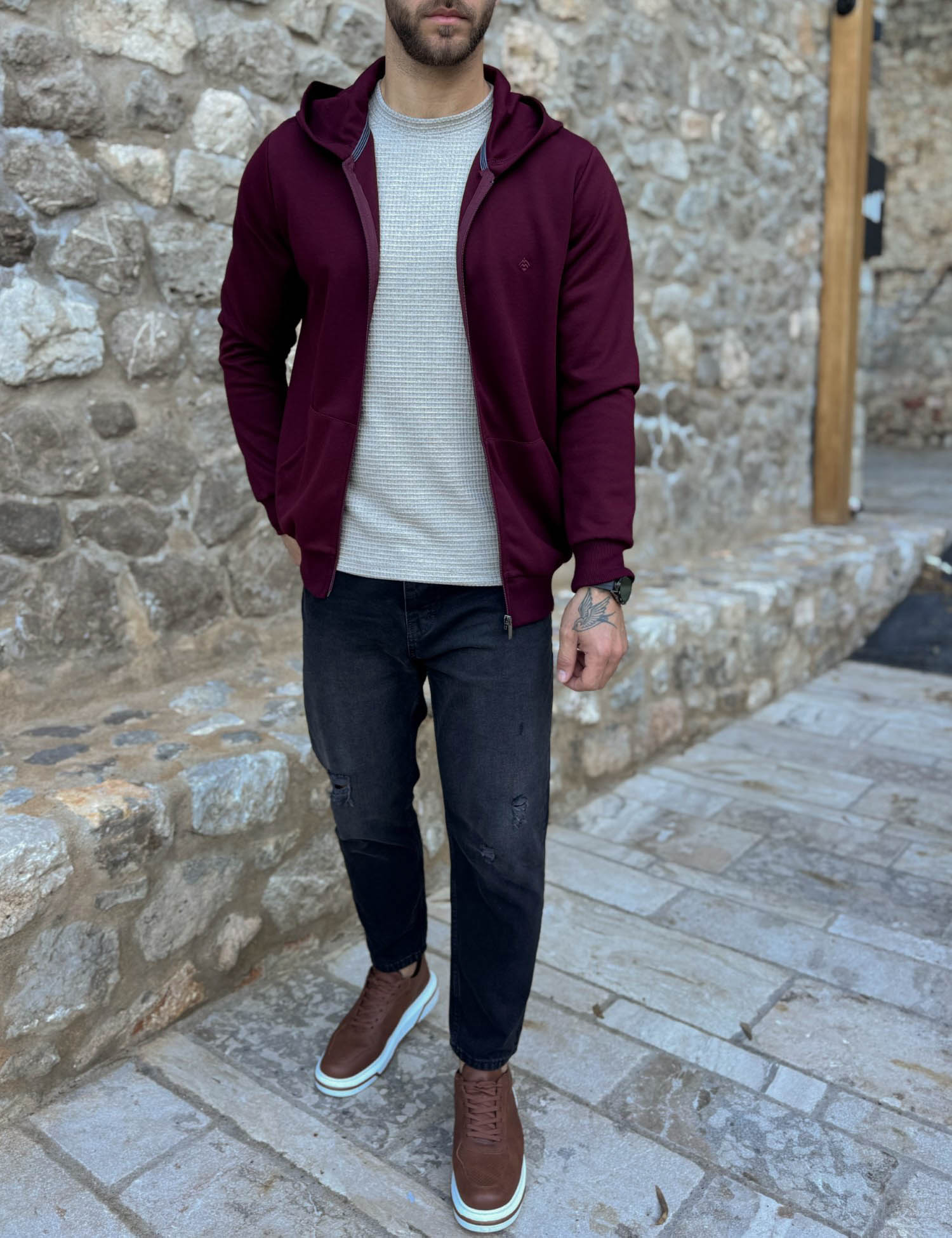 Origin ανδρική μπορντό ζακέτα με κουκούλα 261077 φωτογραφία